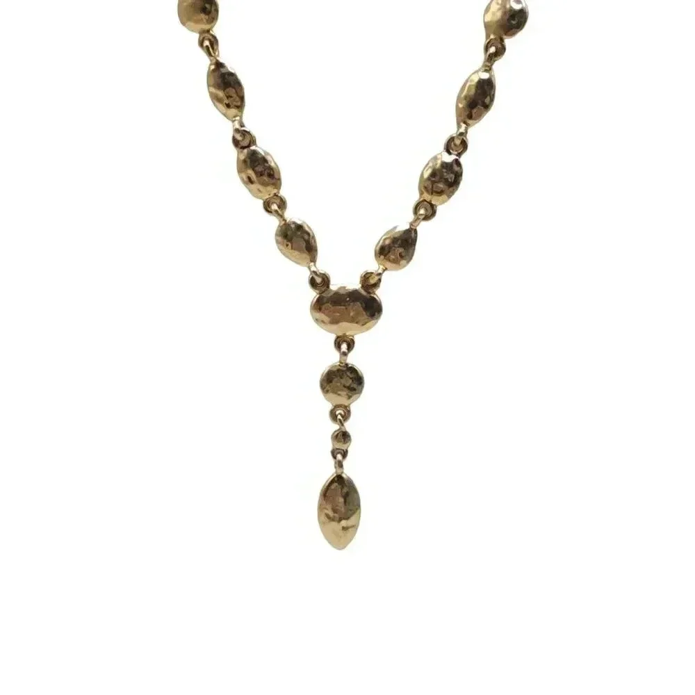 Monet Hammered Y-Drop Chain Necklace Lobster Closure Gold Tone Vintage